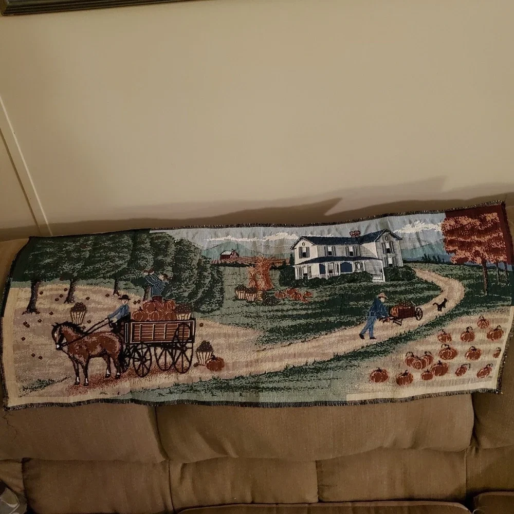 Vintage Woven Tapestry Country Scene 34